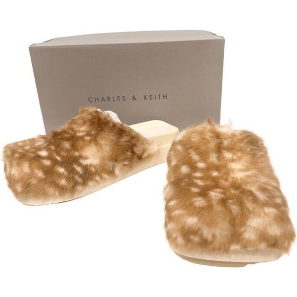 Charles & Keith Animal Deer Skin Print Natural Slip On Mule Sz 37 US 7 - Picture 2 of 4